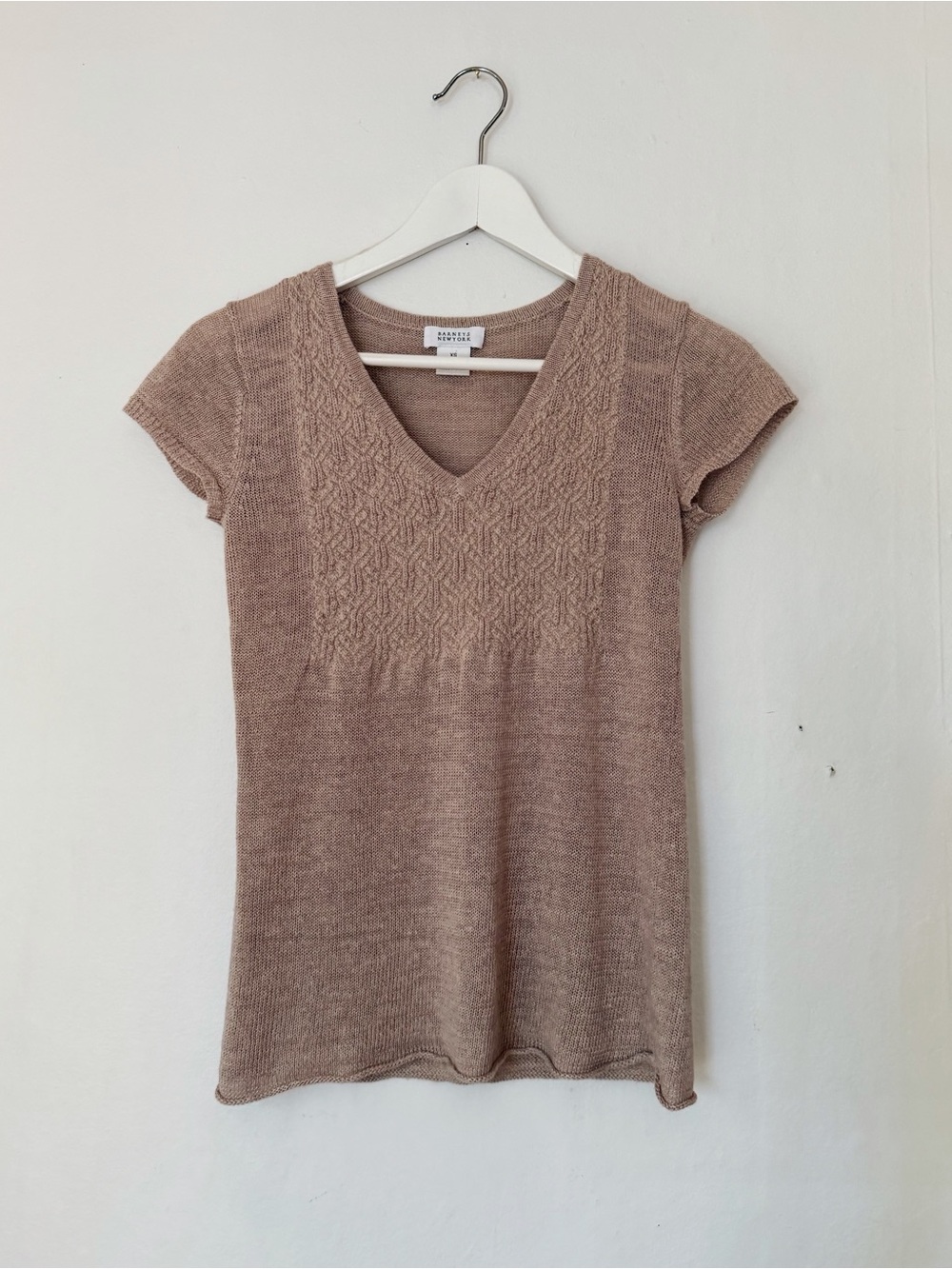 Barneys New York Linen Luxury Knitwear Top in Taupe
